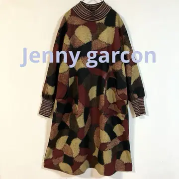 Jenny garcon 고급 가을 컬러 원피스 하이넥 패치워크 스타일