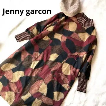 Jenny garcon 고급 가을 컬러 원피스 하이넥 패치워크 스타일