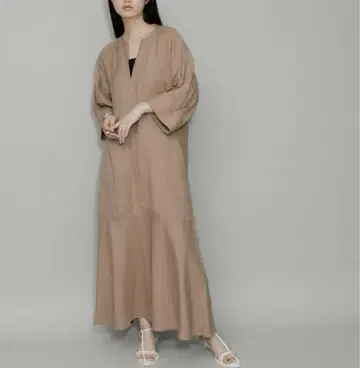 ADAM ET ROPE' 린넨 볼륨 슬리브 원피스 베이지