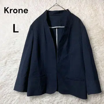 Krone 7부 소매 노카라 자켓 소매 슬릿 숏 기장 네이비 L