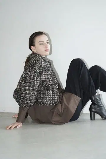 CLANE MIX TWEED PUFF SLEEVE JACKET