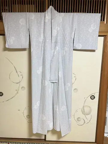 여름용 스크래치 꽃무늬 기모노 라이트 그레이 실크