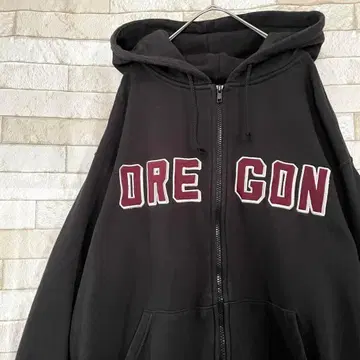 챔피온 지퍼 후드티 센터 자수 OREGON 안감 파일 블랙 XL