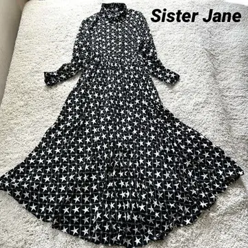 Sister Jane 맥시 길이 별 패턴 셔츠 원피스 펄 버튼 A라인