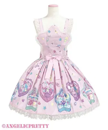 Angelic Pretty 컴팩트 토이즈 가슴받이 포함 스커트 핑크