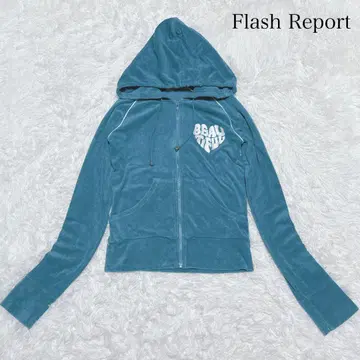 Flash Report 벨로아 집업 후드티 후드 부착 파랑 로고 자수