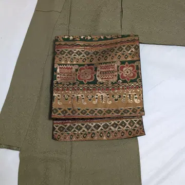 순수 실크 이로무지 이중 기모노, 나고야 오비 2종 세트