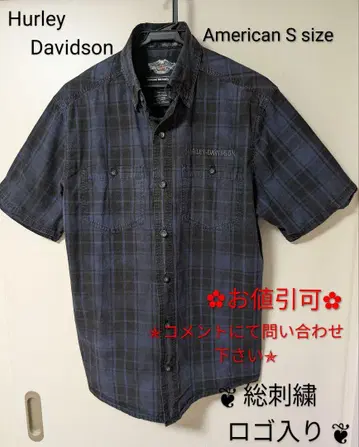 전체 자수 로고 입은 할리데이비슨 체크 무늬 반팔 셔츠 블랙 & 그레이
