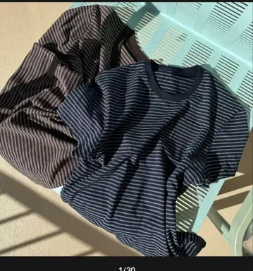 옥순 W stripe t shirt 네이비2