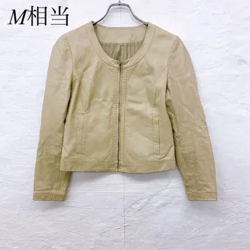 e5207 여성용 M 상당 베이지 노카라 가죽 자켓 양가죽