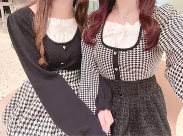 evelyn 하트 비쥬 니트 하운드투스 체크 패턴