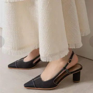 [새상품급] RANDA 플라워컷 스티치 펌프스 데님 24cm