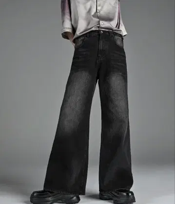 vintage side belt flare denim slacks