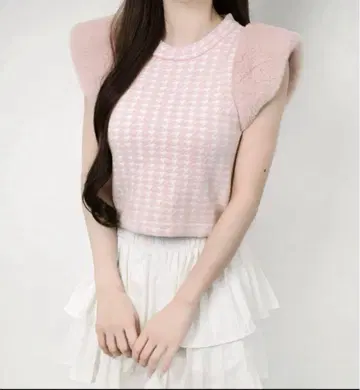 Lumignon Houndstooth fur knit top 핑크