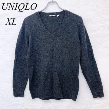 e5209 유니클로 XL 그레이 V넥 스웨터 울 100% 긴팔 니트