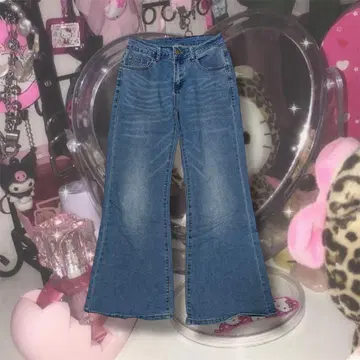 부츠컷 데님 팬츠 블루 헤이세이 갸루 y2k