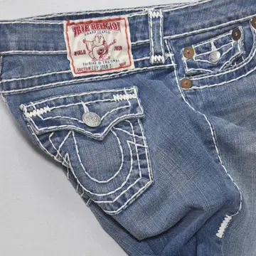 품절 모델 TRUE RELIGION 크롭 청바지 W32 초와이드 스티치