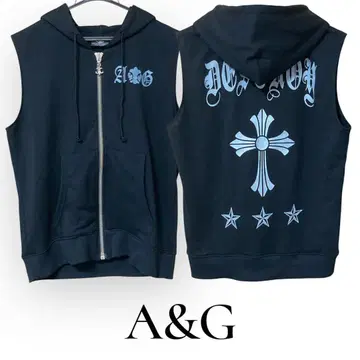 A&G 슬리브리스 후드티 후드 집업 베스트 블랙