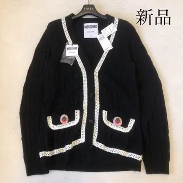 새상품! 현행 모스키노 딸기 모티브 케이블 가디건 블랙 루즈핏 46 XL