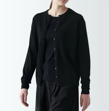 무인양품 워셔블 울 하이 게이지 크루넥 가디건 여성 L 블랙