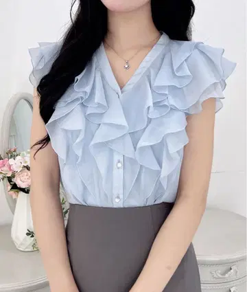 INGHI 프릴 시어 슬리브리스 블라우스