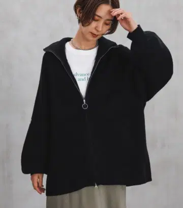렙심 7게이지 지퍼 스탠드 튜닉 블랙 니트 겉옷 두꺼운 원단