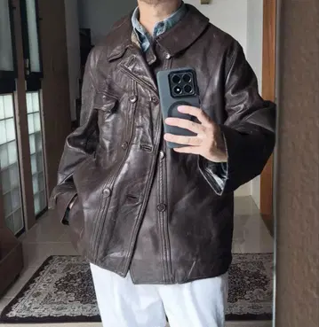 60s 70s 실루엣 좋은 코르비제 자켓 가죽 자켓 브라운