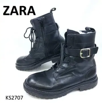 자라 엔지니어 부츠 레이스업 트랙 밑창 가죽 EU35 블랙