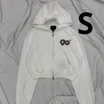 9090 90 Logo Glitter Zip Hoodie white