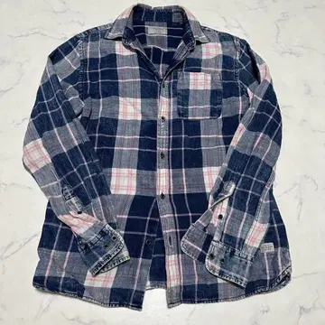 JACK & JONES 레어 체크 무늬 데님 셔츠 핑크 인디고 S