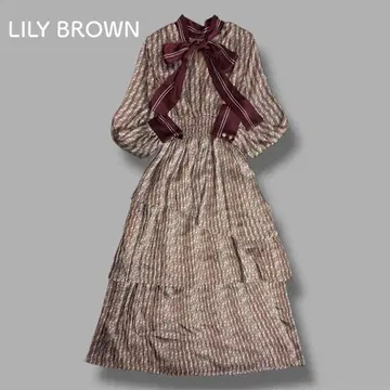 LILY BROWN 바이컬러 2way 보타이 원피스 티어드 브라운