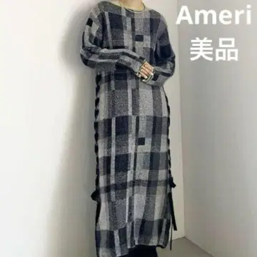 새상품급 Ameri BIG CHECK LACE UP KNIT DRESS