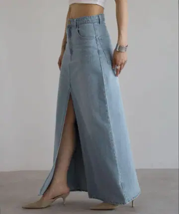 ENC 라이트 블루 데님 슬릿 타이트 스커트 M