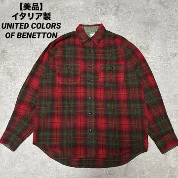 새상품급 이탈리아제 베네통 옴브레 체크 울 셔츠 섀도우 체크