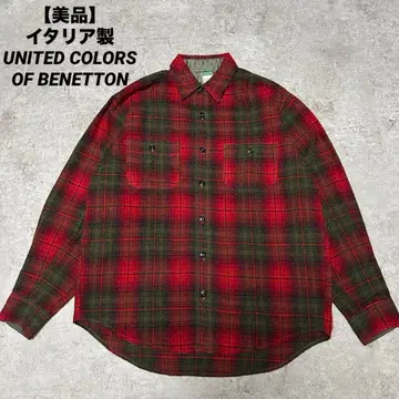 새상품급 이탈리아제 베네통 옴브레 체크 울 셔츠 섀도우 체크