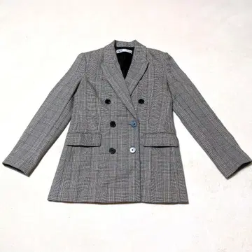[ ZARA ] 체크 무늬 더블 브레스트 롱 자켓