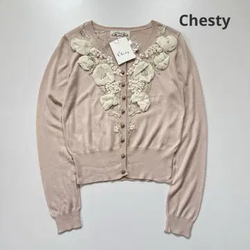 택 포함 새상품 Chesty 체스티 플라워 자수 핑크 가디건