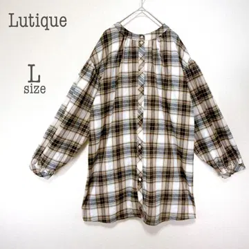 a2896 [ 루티크 ] 체크 무늬 튜닉 셔츠 L 가을/겨울 긴팔 캐주얼