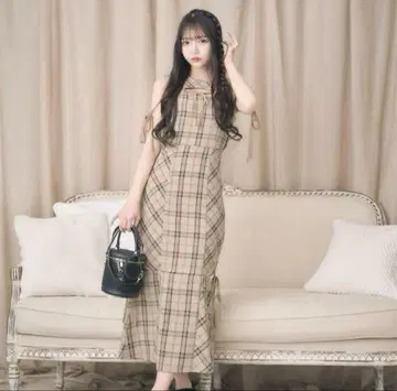 바이어스 체크 머메이드 원피스 미셸 마카롱