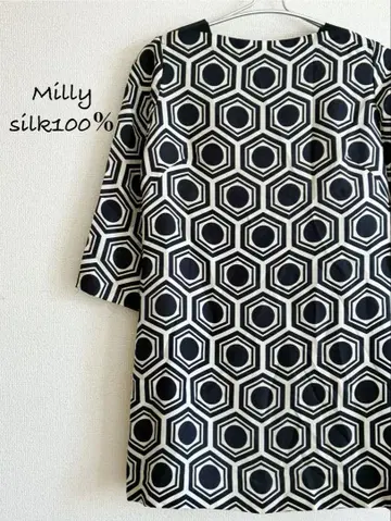 [레어] Milly 밀리 실크 소재 육각형 무늬 튜닉 사이즈 2 USA