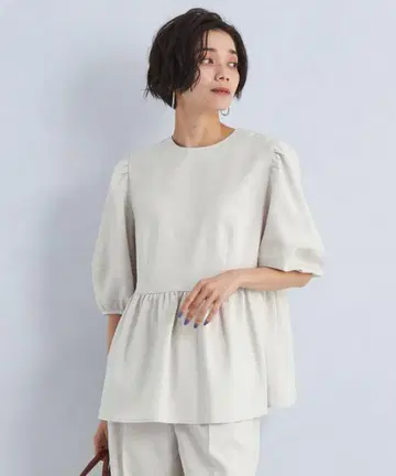 그린 라벨 릴랙싱 린넨 라이크 페플럼 블라우스