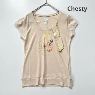 택 포함 새상품 체스티 꽃무늬 리본 포함 반팔 티셔츠 티셔츠 비쥬