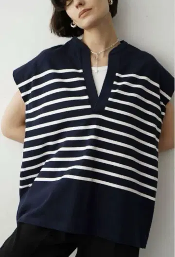 23SS CLANE 보더 와이드 헨리넥 슬리브리스 NAVY