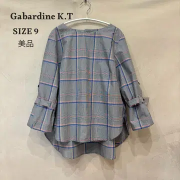 새상품급 Gabardine K.T 체크 플레어 슬리브 블라우스