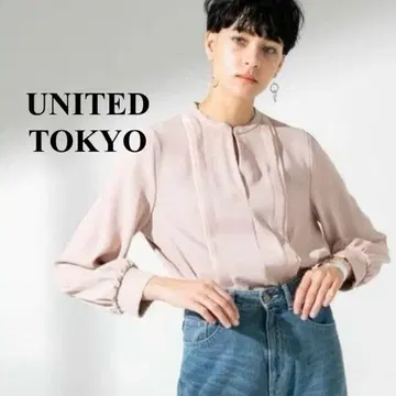 UNITED TOKYO 더블 턱 볼륨 슬리브 블라우스 핑크 출퇴근