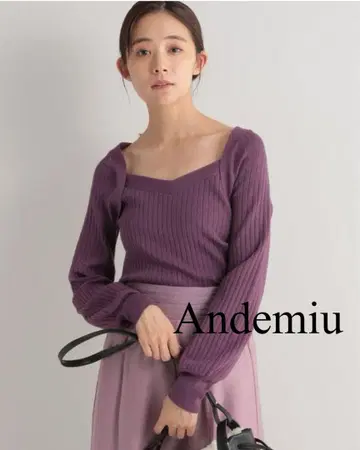 새상품급 Andemiu 안데뮤 퍼플 긴팔 리브 니트