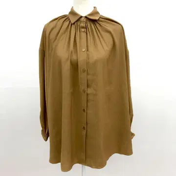 택 포함 미사용 MERLOT IKYU 브라운 긴팔 셔츠 벌룬 슬리브