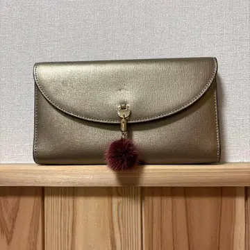 FURLA 메탈릭 골드 장지갑 퍼 참