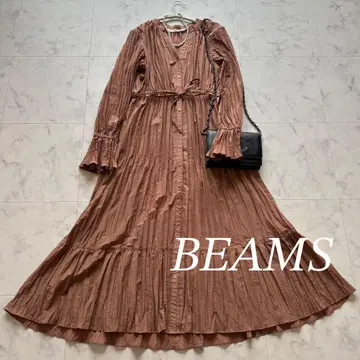 [ 새상품급 ] BEAMS 빔즈 와셔 플리츠 원피스 브라운