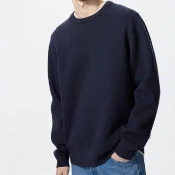 미사용 새상품! UNIQLO 네이비 M 워셔블 밀라노 리브 스웨터